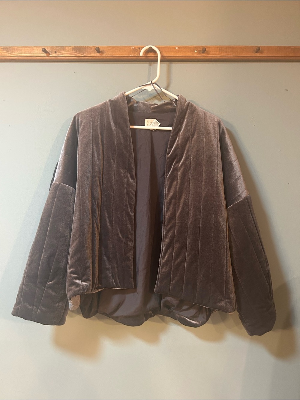 a new day Plush Velvet Open-Front Teddy Jacket in Metallic Gray/Blue/Silver
